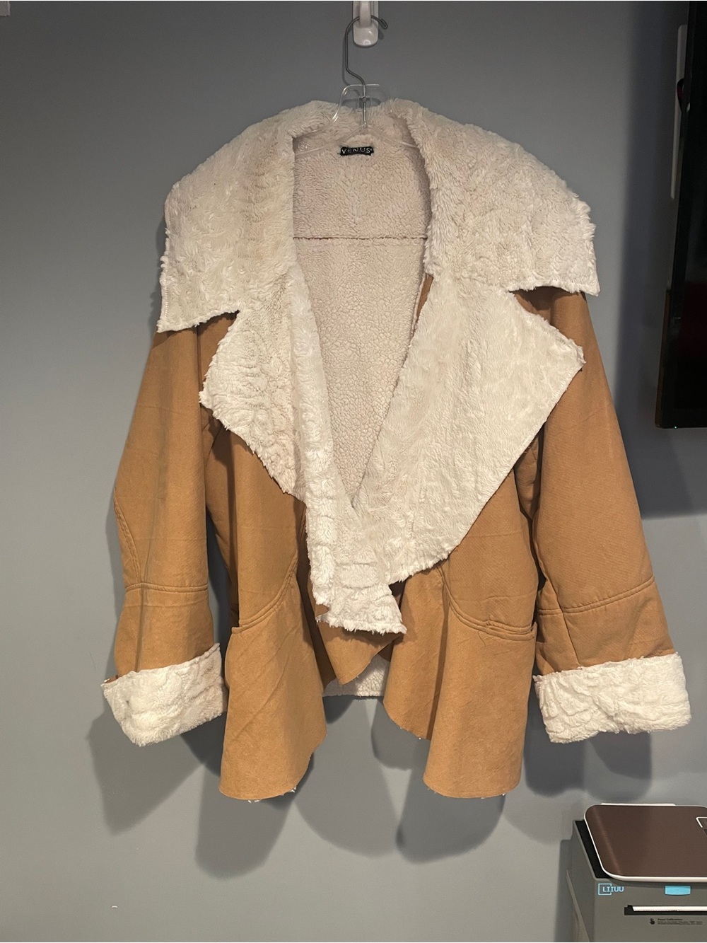 Venus Faux Suede and Sherpa Coat Fall Winter Jacket Tan Cream Size 2X